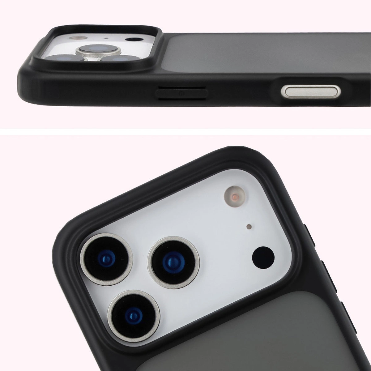 Pełne wycięcie i podwyższone krawędzie aparatu w etui Bizon Case Angelo do Apple iPhone 17 Pro